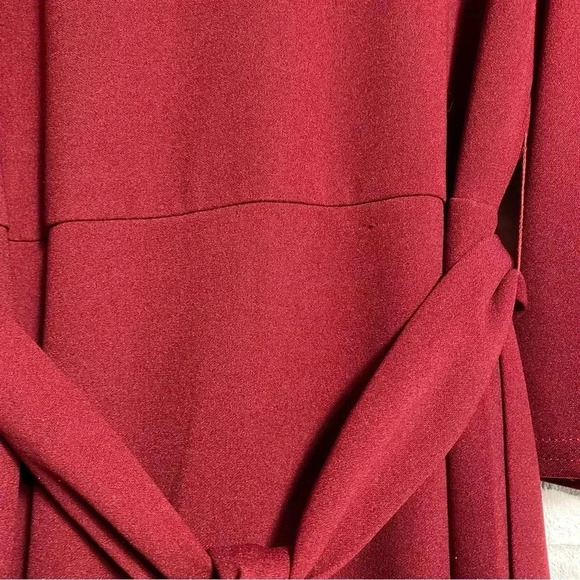 SHEIN Bodycon Dress Size Large Cape Sleeve Red Burgundy Cloth Waist Tie Date - Picture 7 of 12